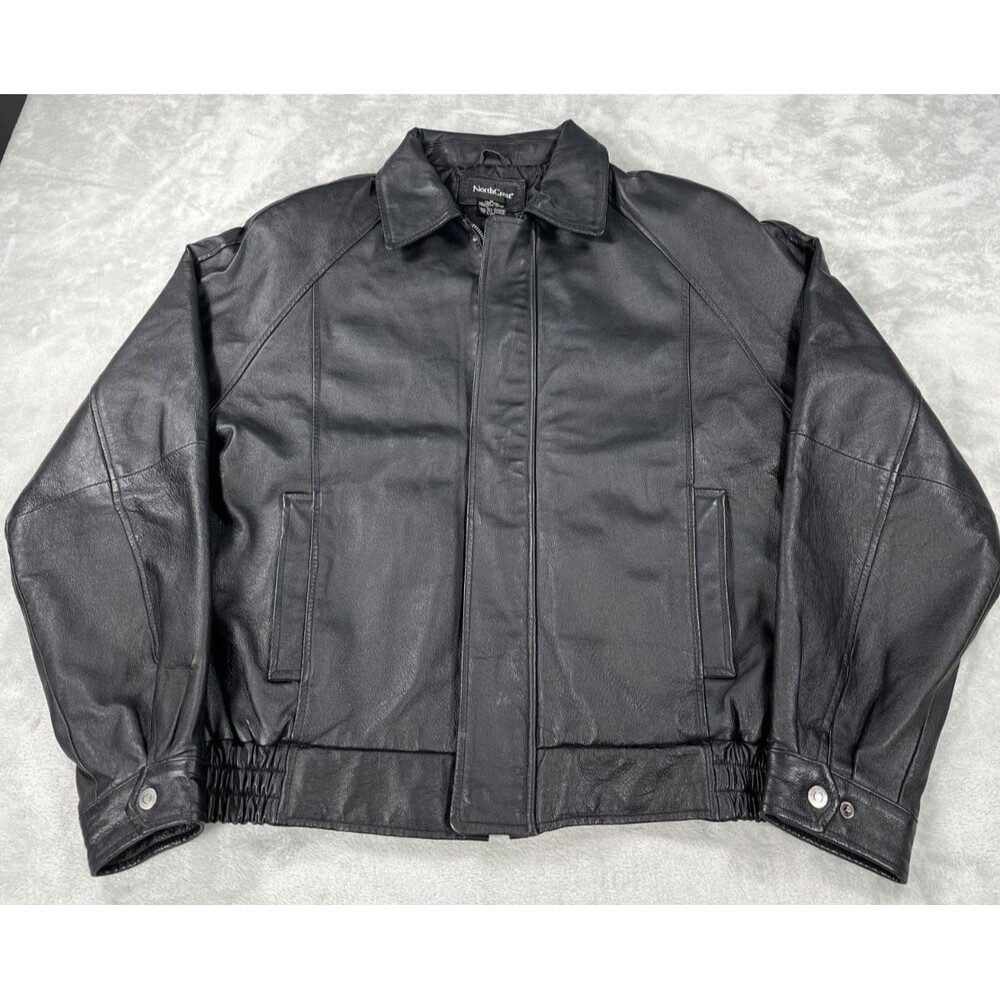 VTG 90s North Crest Black Leather Bomber Jacket Mens M 38-40 Aviator